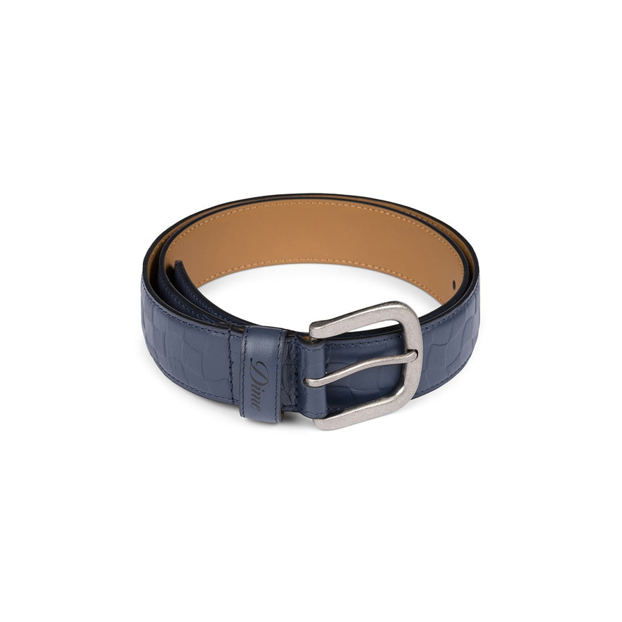 Checkered Leather Belt - Navy