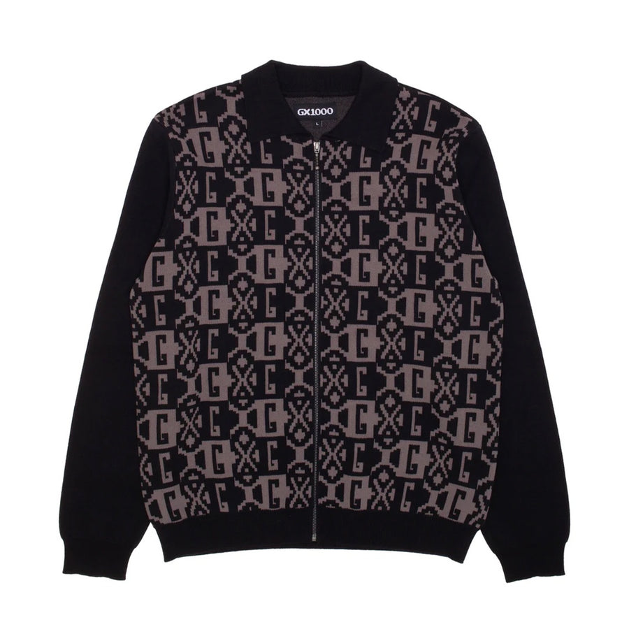 Jacquard Knit Zip Up - Black