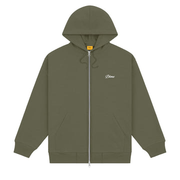 Cursive Zip Hood - Army Green