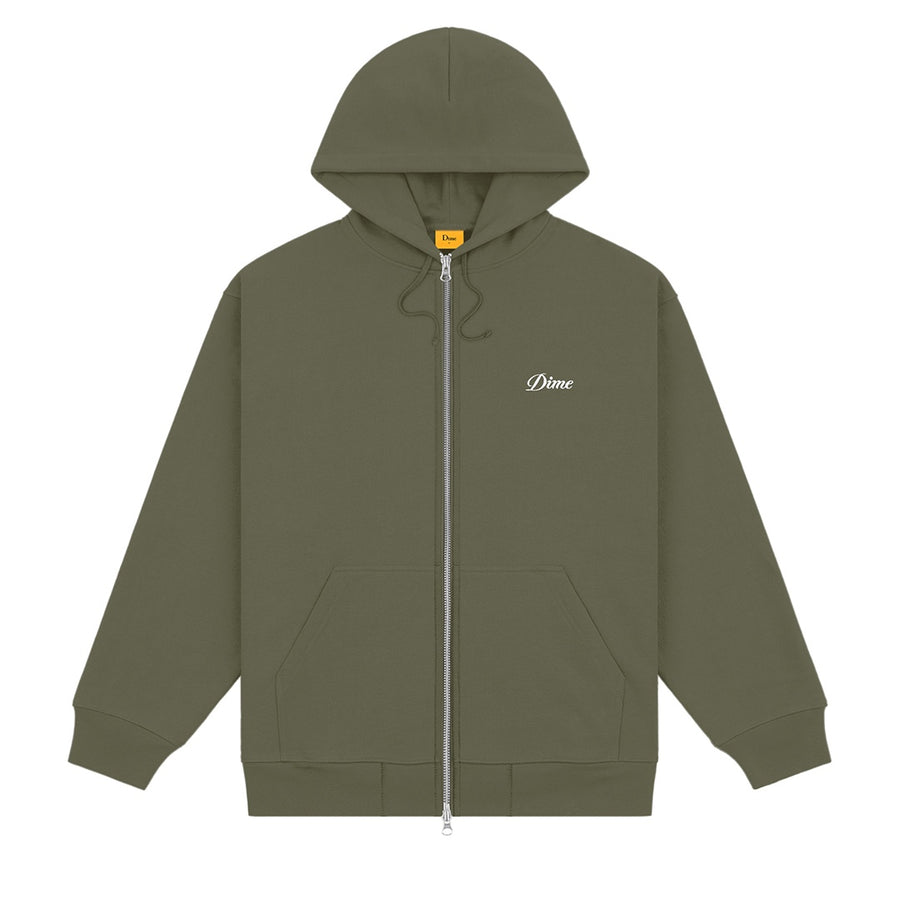 Cursive Zip Hood - Army Green