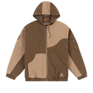 Panel Denim Hooded Bomber - Coffee