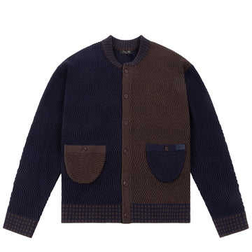 Wave Knit Cardigan - Navy/Brown