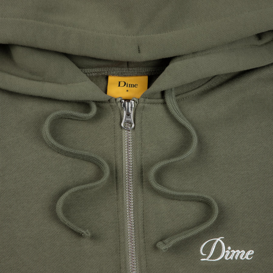 Cursive Zip Hood - Army Green