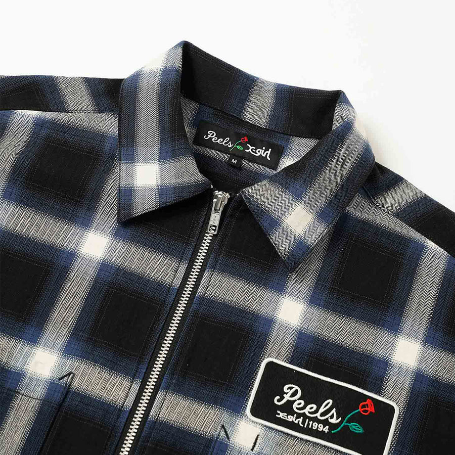 X-Girl x Peels Cropped Zip Up Work Shirt - Plaid
