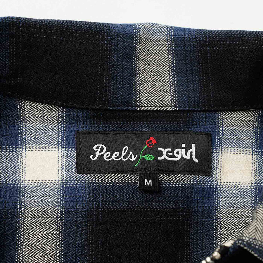 X-Girl x Peels Cropped Zip Up Work Shirt - Plaid