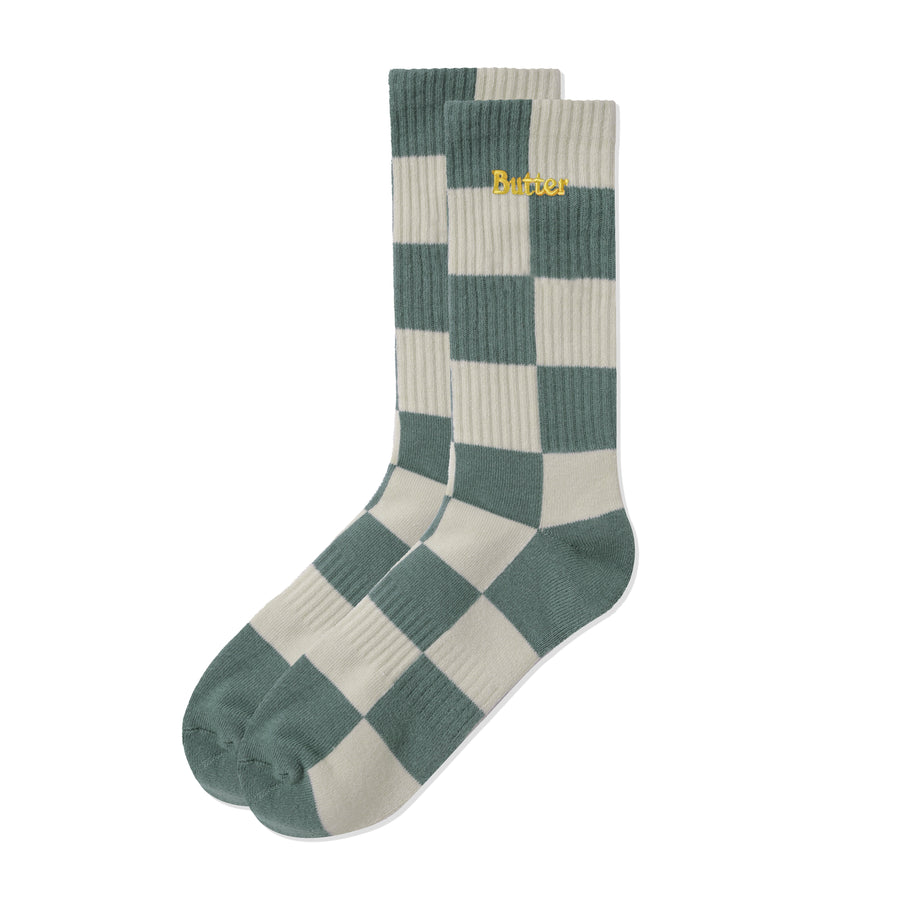 Checkered Socks - Khaki/Washed Teal