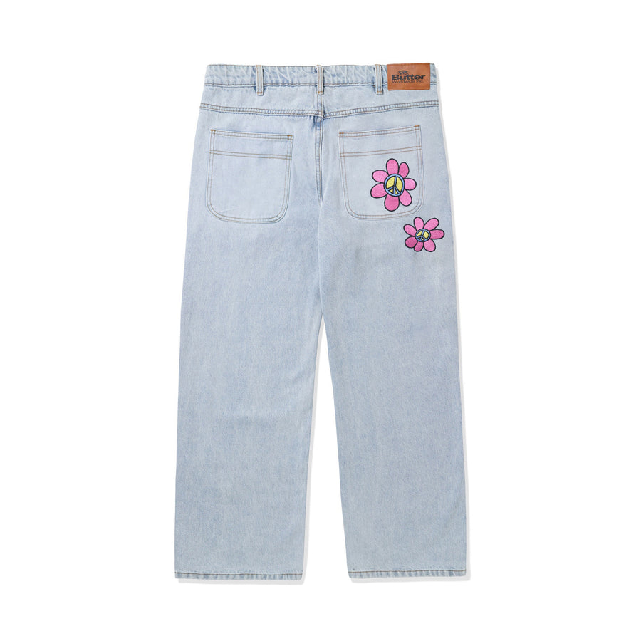 Flower Denim Jeans - Light Blue