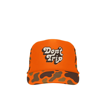 Don't Trip Embroidered Trucker Hat - Orange Camo