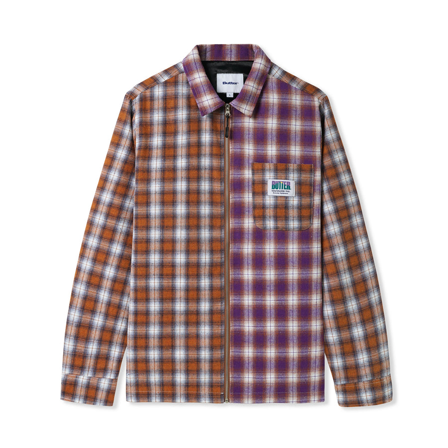 Patchwork Plaid Overshirt - Brown/Purple