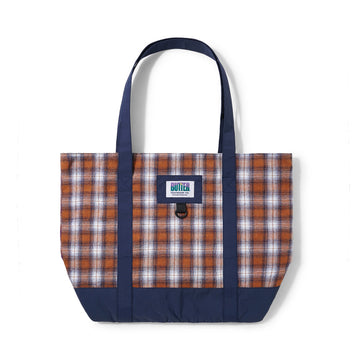 Patchwork Plaid Tote Bag - Navy/Brown/Purple