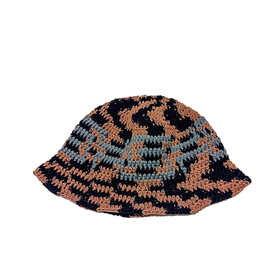 Crocheted Bucket Hat - Black/Tan