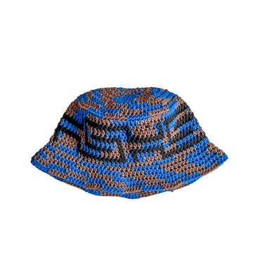 Crocheted Bucket Hat - Royal/Brown