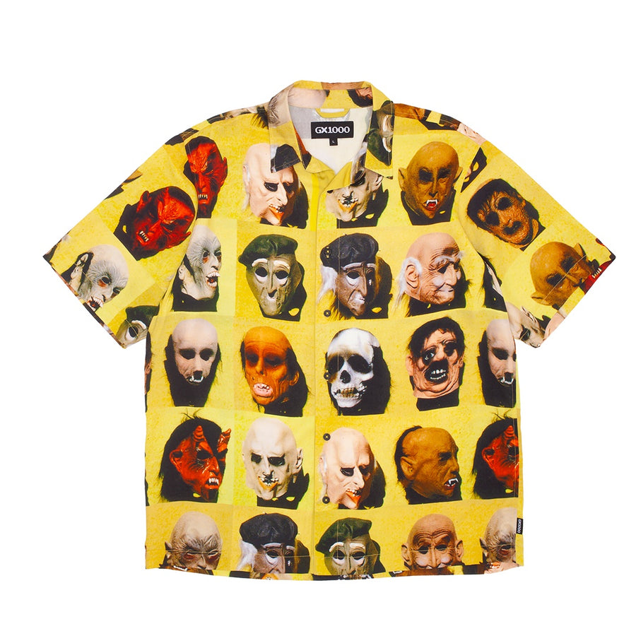 Rayon Mask Button Down Shirt - Yellow