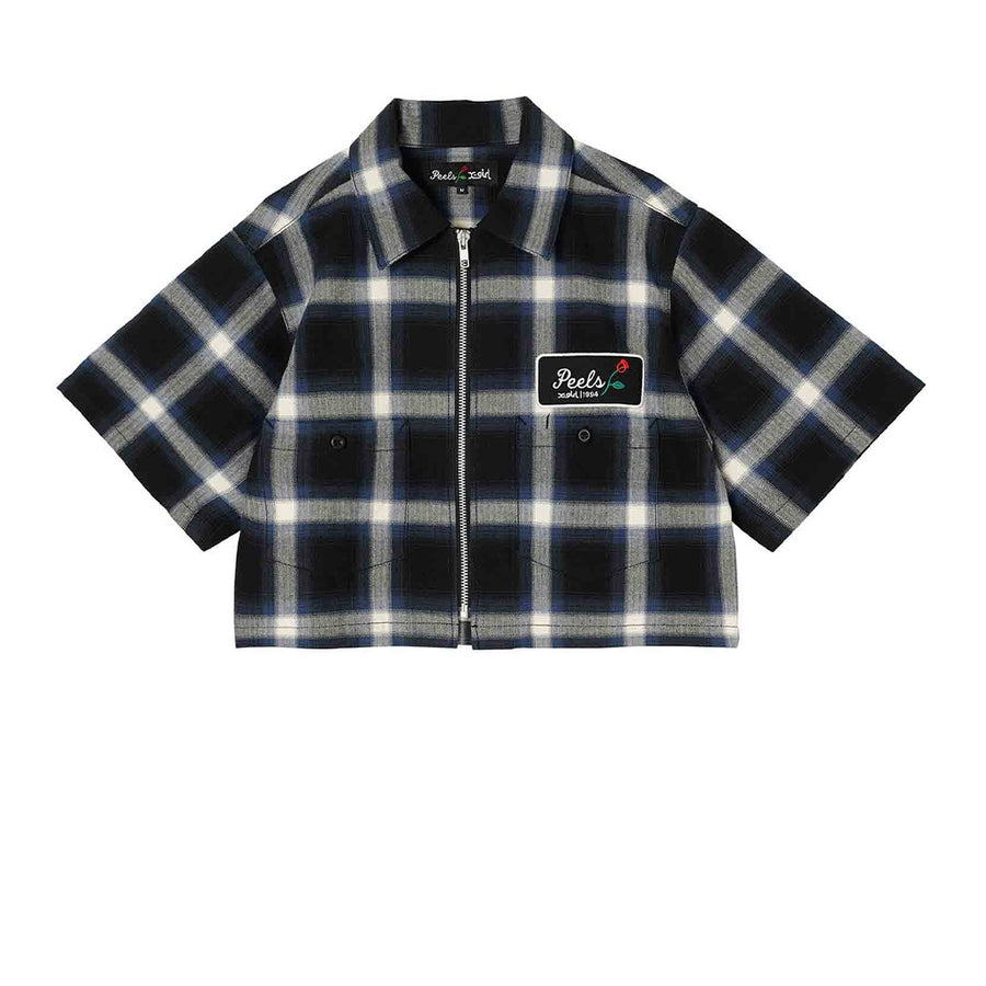 X-Girl x Peels Cropped Zip Up Work Shirt - Plaid