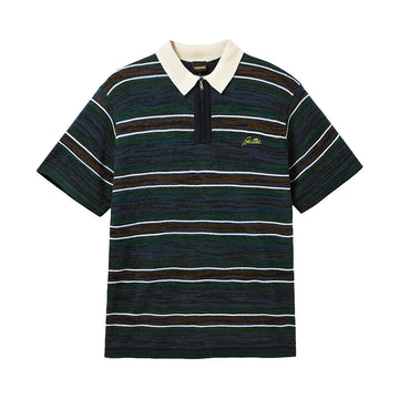 Schmidt Zip Polo Shirt - Navy/Forest/Brown