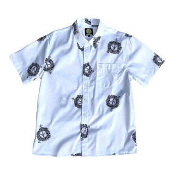 Rose Bone Short Sleeve Button Up Shirt - White