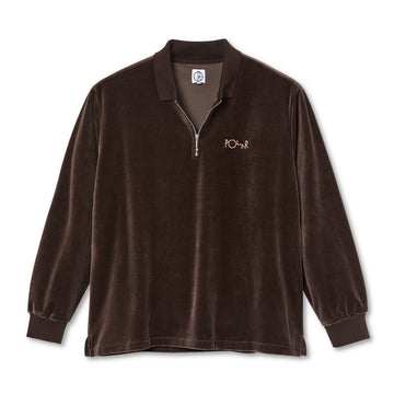 Velour Zip Polo Long Sleeve - Brown