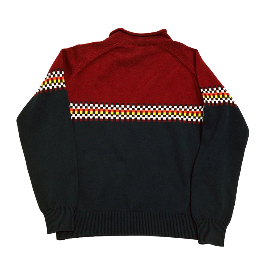 Raglan Rolltop Knit Sweater - Maroon / Navy