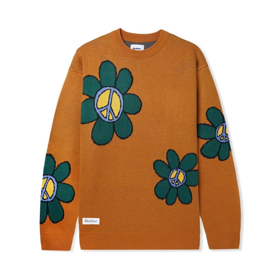 Flowers Knitted Sweater - Rust