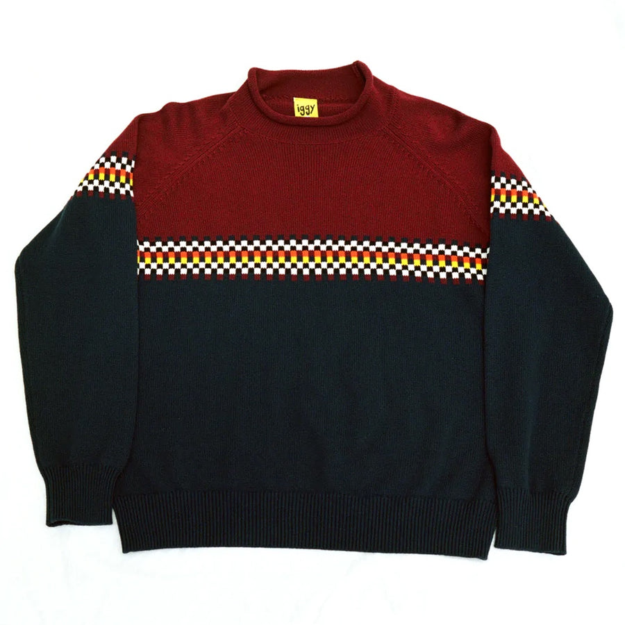 Raglan Rolltop Knit Sweater - Maroon / Navy