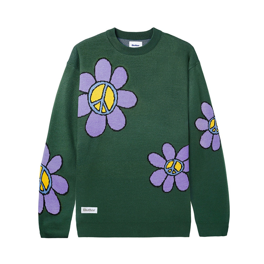 Flowers Knitted Sweater - Sage