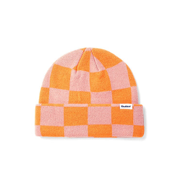 Checkered Beanie - Orange / Peach