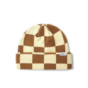 Checkered Beanie - Cream / Brown