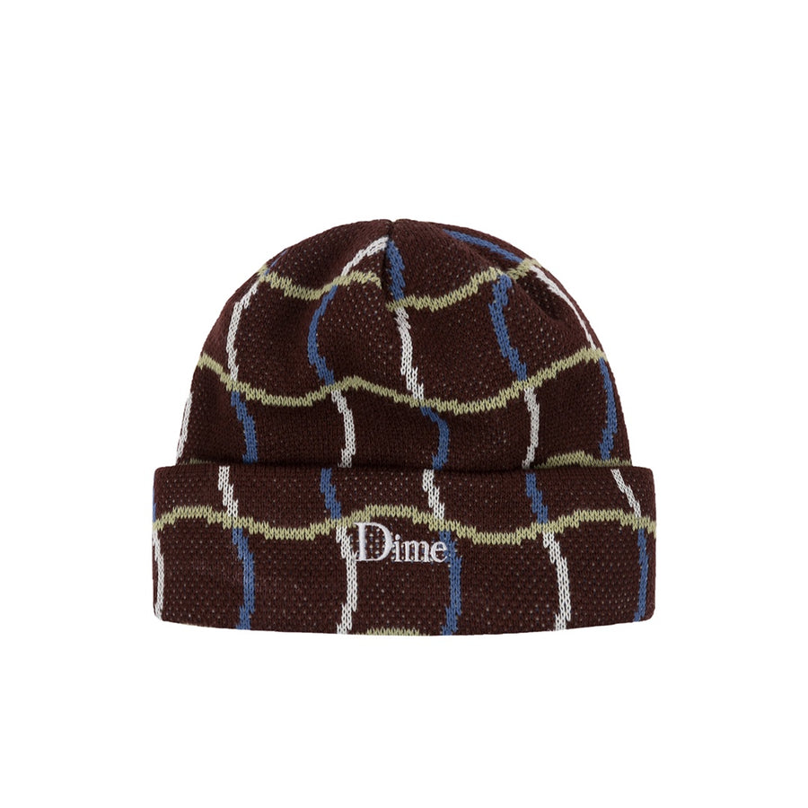 Wave Checkered Beanie - Brown