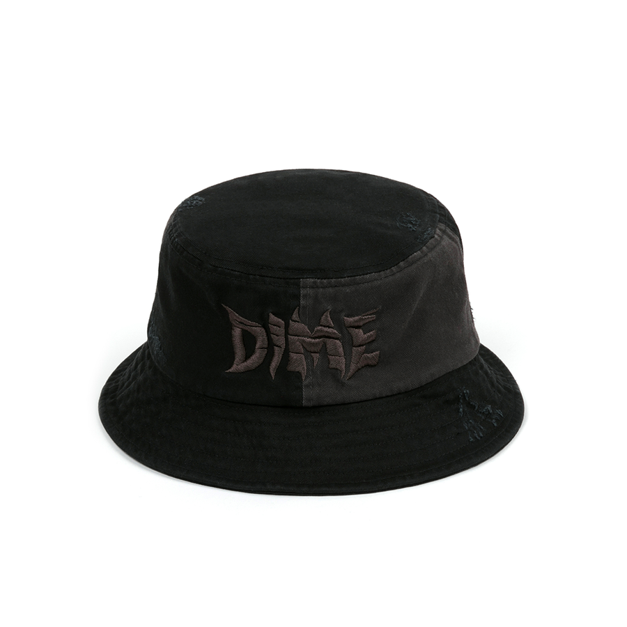 Split Distressed Bucket Hat - Black