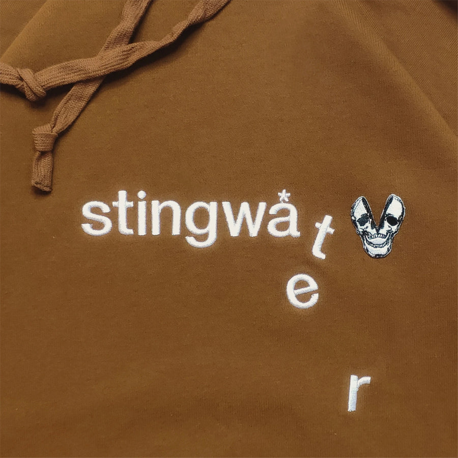 Embroidered Melting Logo & Skull Patch Hoodie - Brown