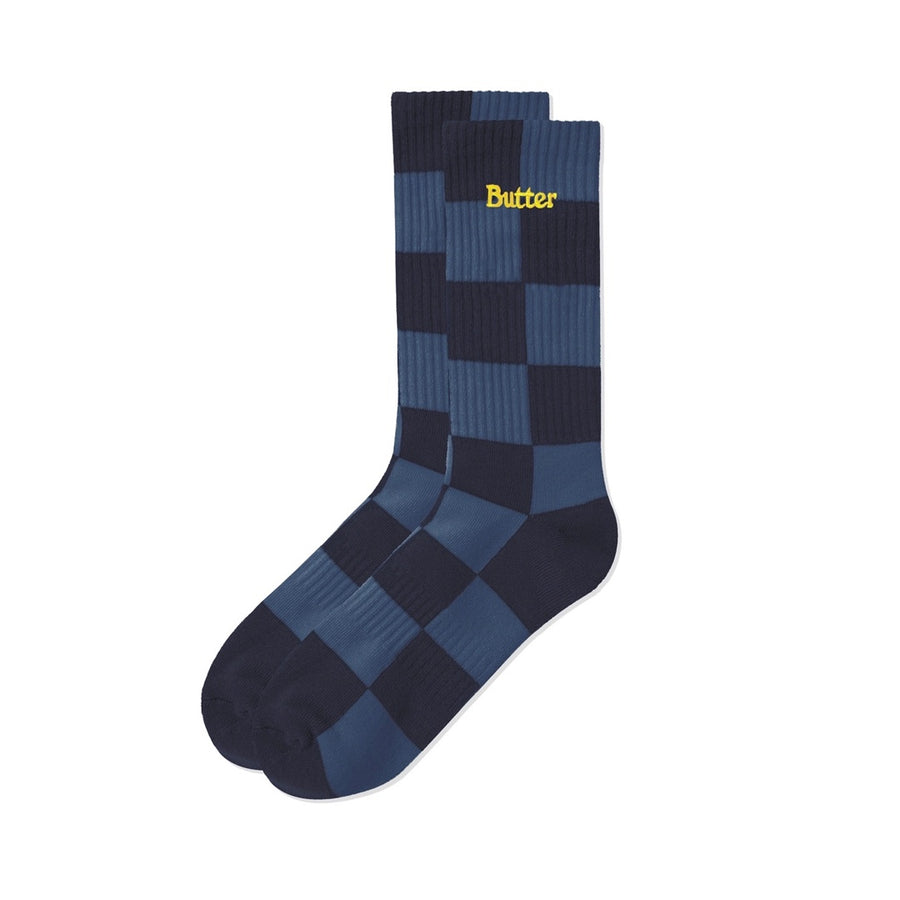 Tonal Checkered Socks - Navy