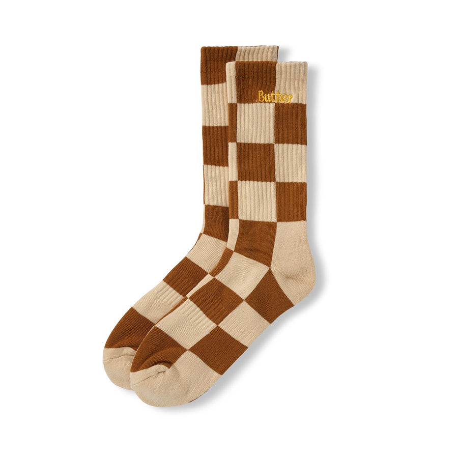 Checkered Socks - Cream / Brown
