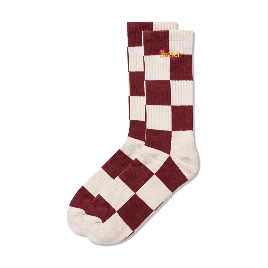 Checkered Socks - Cream/Burgundy