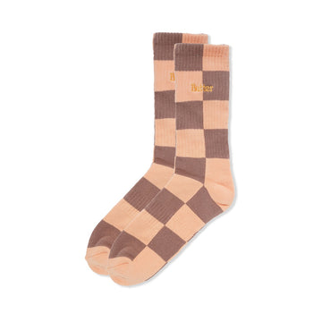 Checkered Socks - Peach/Brown