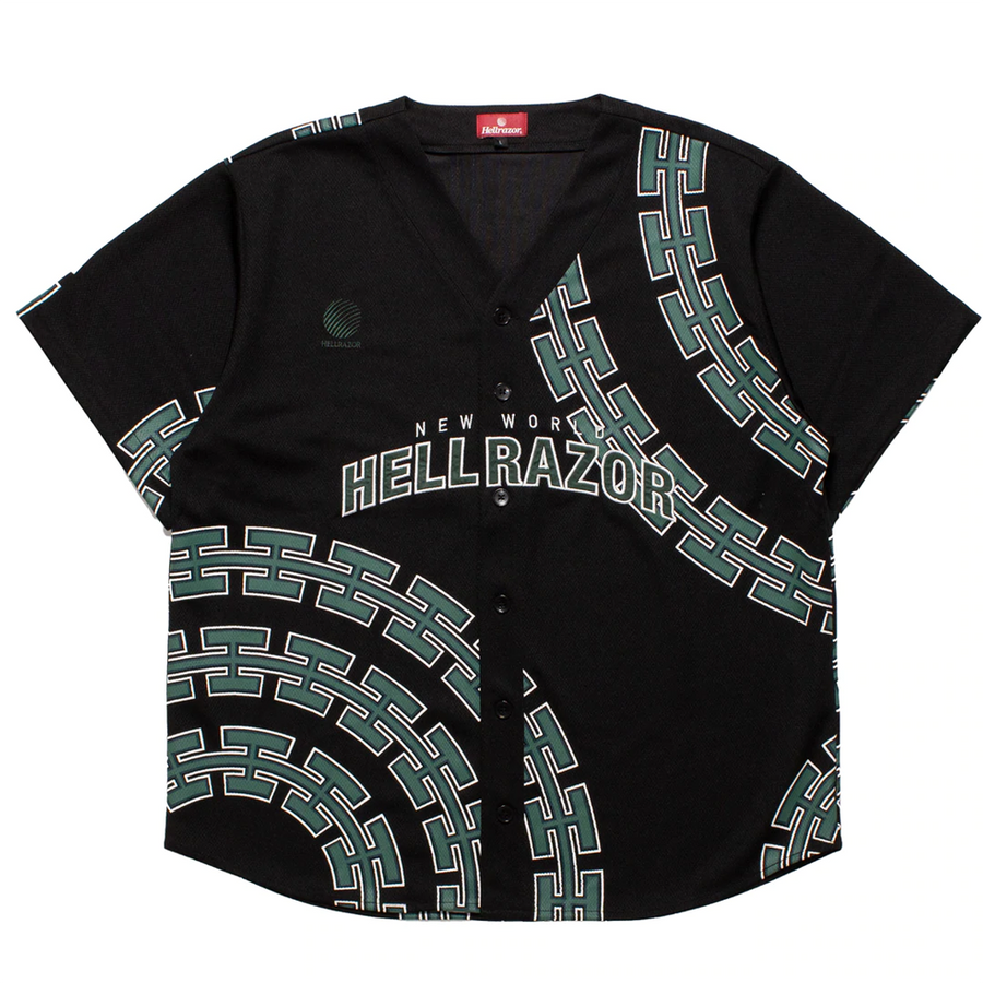 Chain Circle Mesh Baseball Shirt - Black